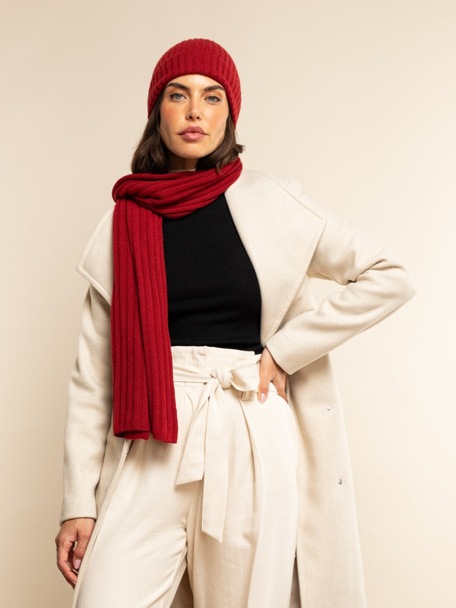 Milano (red) - Italian 100% cashmere ribbed beanie (unisex)