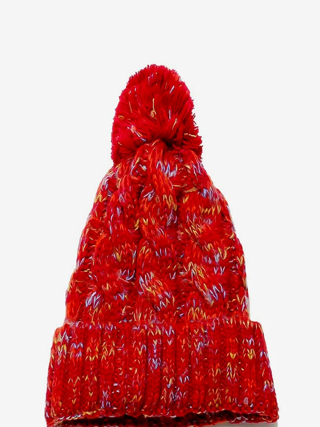 Contrast Cable-Knit Hat with Pompom