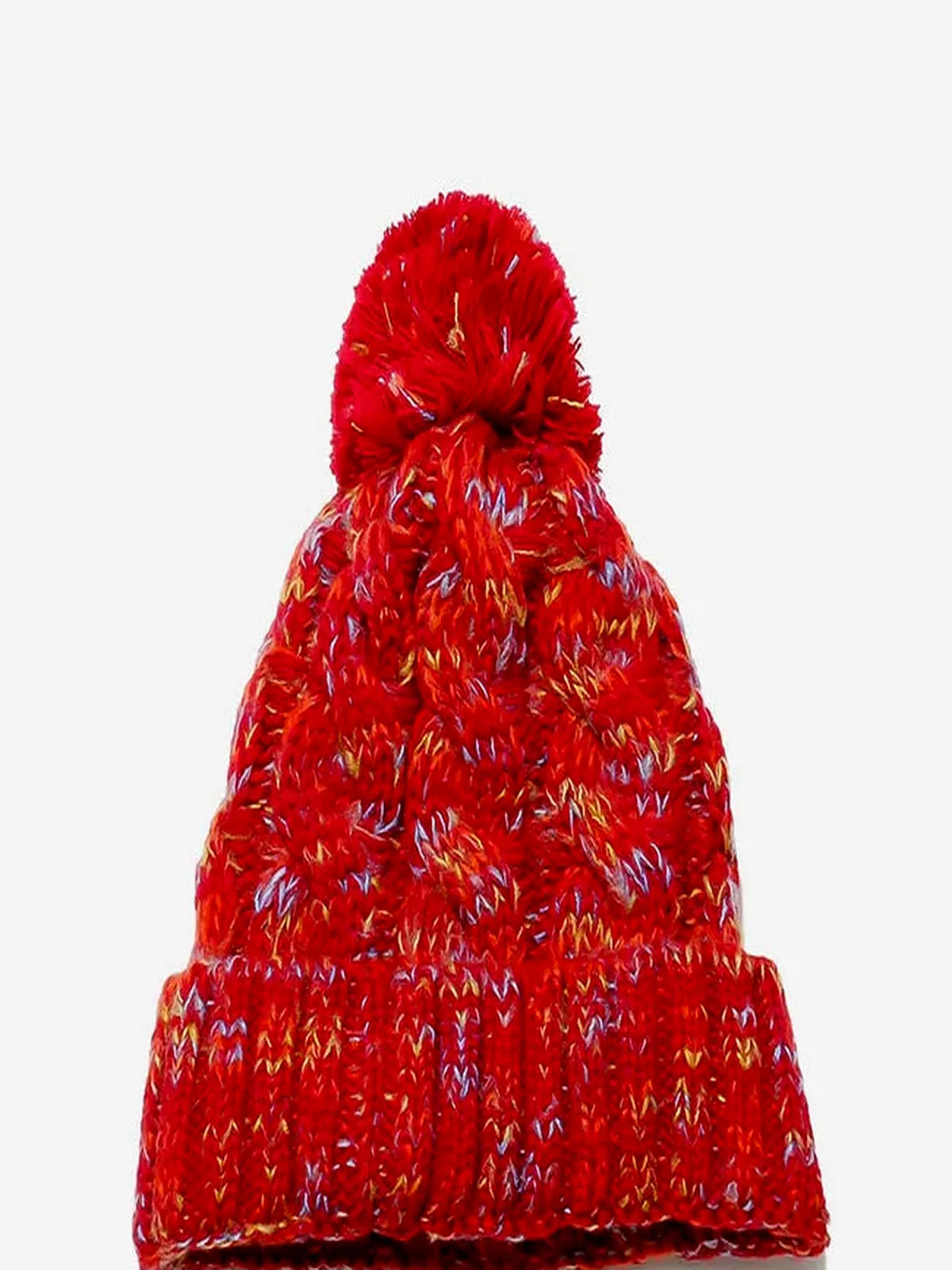 Contrast Cable-Knit Hat with Pompom