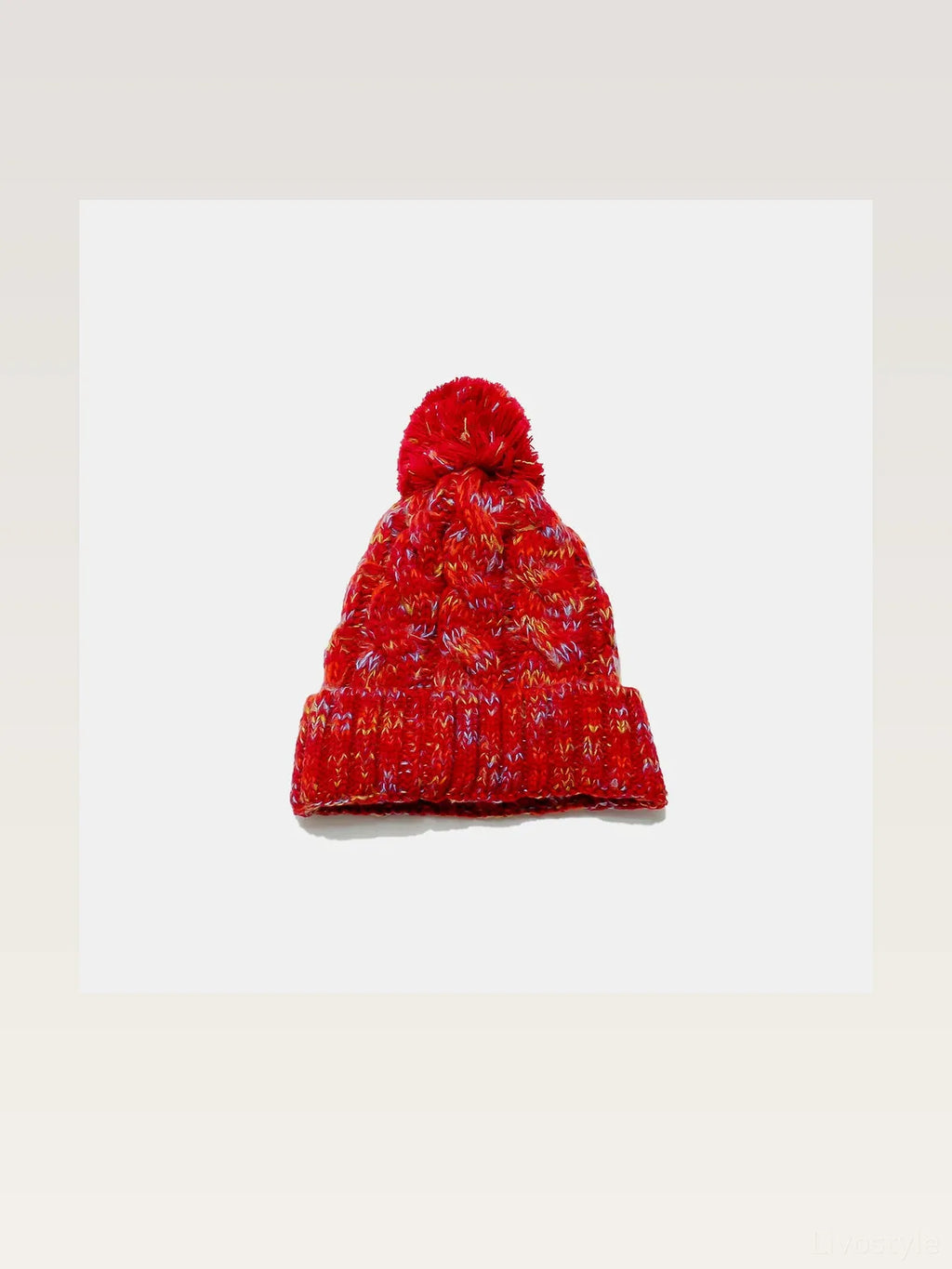 Contrast Cable-Knit Hat with Pompom